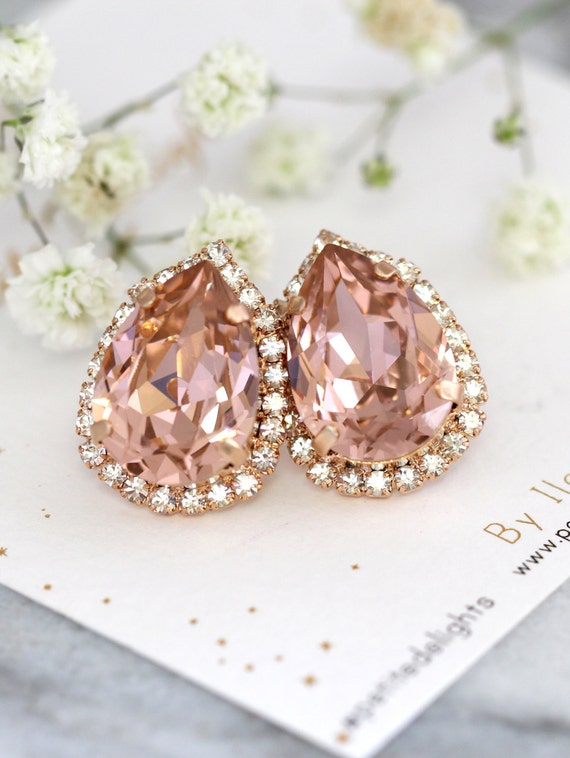 Blush Earrings Bridal Blush Earrings Rose Gold Blush Etsy