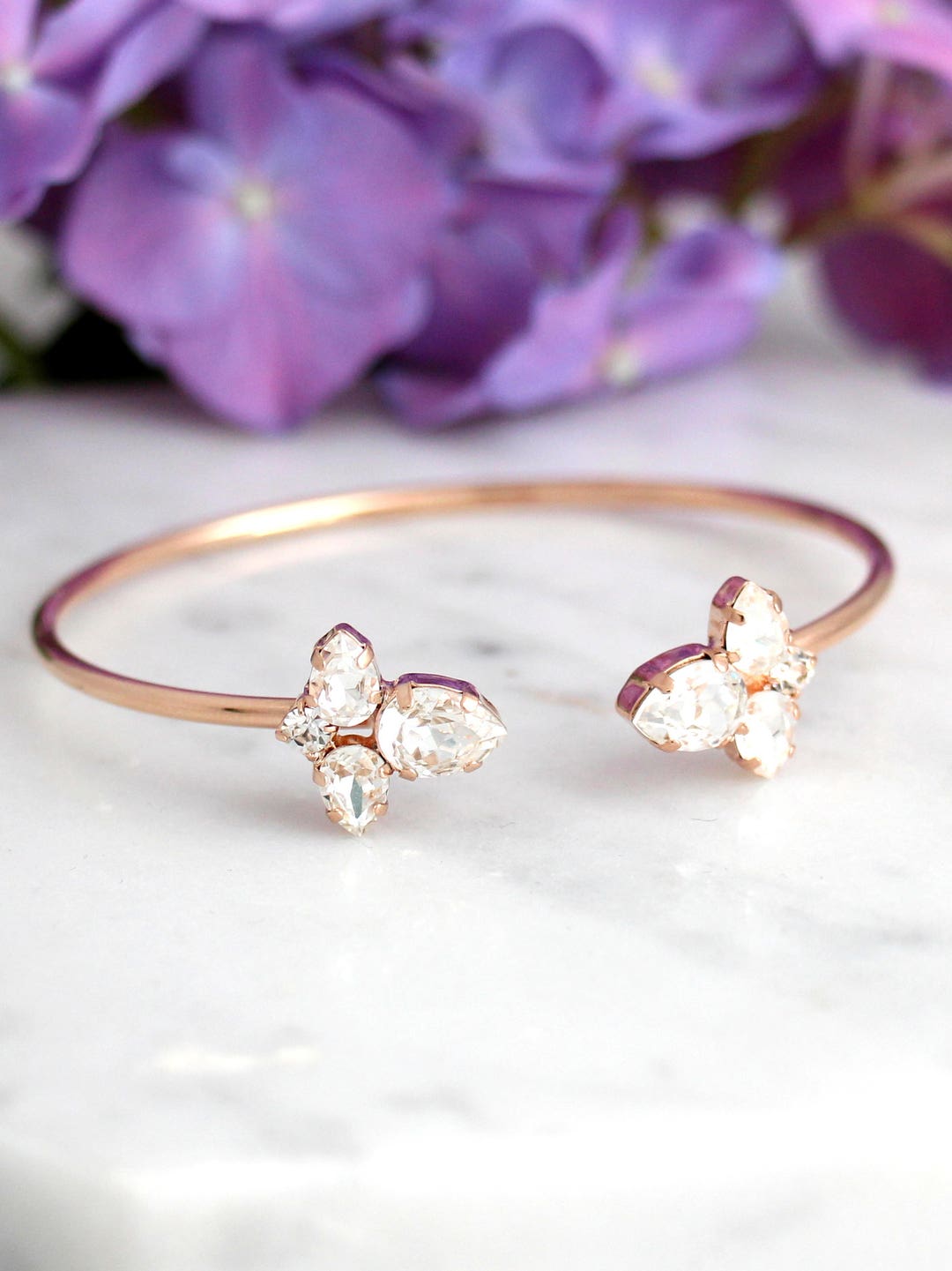 Bridal Crystal Bracelet, Bridal Rose Gold Bracelet, Bridal Cuff