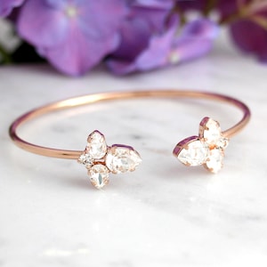 Bridal Crystal Bracelet, Bridal Rose Gold Bracelet, Bridal Cuff Bracelet, Bridesmaids Jewelry, Cuff Bracelet, Open cuff Crystal Bracelet