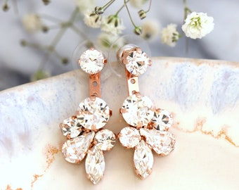Orecchini Pendenti Matrimonio Oro Rosa Placcato - Cristallo Trasparente Strass - A Goccia Per Sposa - Foto 4