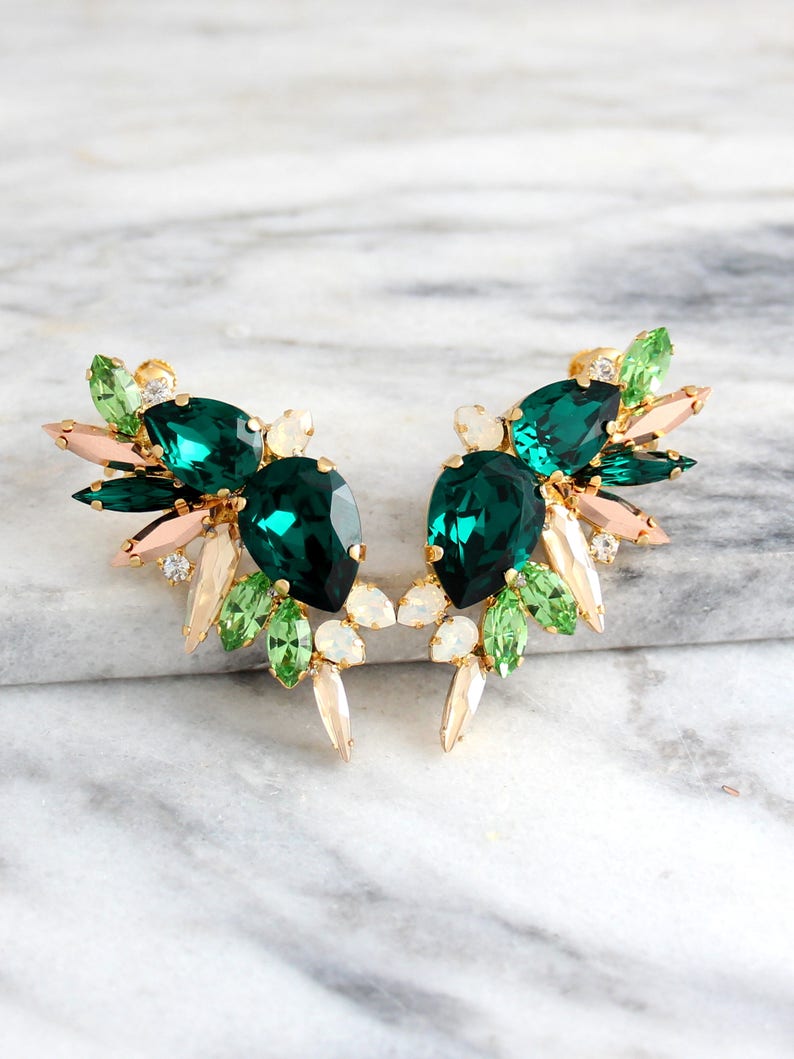 Emerald Statement Earrings Bridal Climbing Earrings Emerald Etsy Israel
