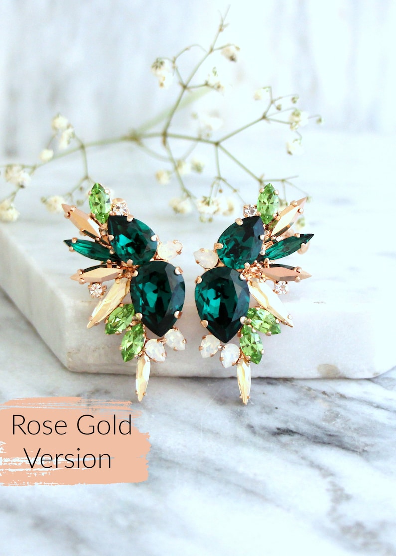 Emerald Statement Earrings Bridal Climbing Earrings Emerald Etsy Israel