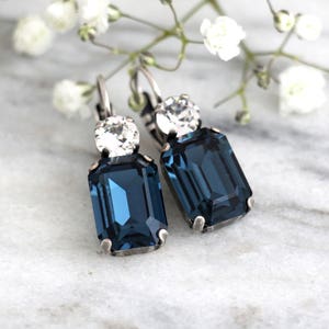 Blue Navy Earrings, Blue Drop Earrings, Bridal Dark Blue Sapphire Earrings, Octagon Earrings, Bridesmaids Earrings, Blue Bridal Earrings