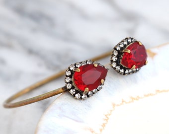 Red Bracelet, Bridal Red Cuff Bracelet, Red Ruby Crystal Silver Bracelet, Bridesmaids Red Bracelet, Bridal Cuff Bracelets, Ruby Jewelry