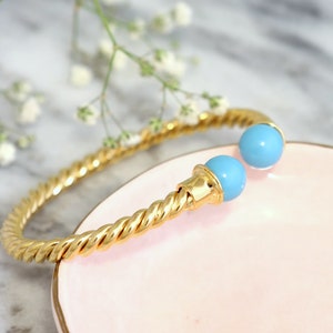 Turquoise Gold Cuff Bracelet, Turquoise Open Cuff Bracelet, Light Blue Bracelet, Gift For Woman, Turquoise Bracelet, Bridal Cuff Bracelet
