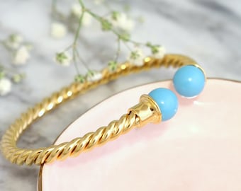 Turquoise Gold Cuff Bracelet, Turquoise Open Cuff Bracelet, Light Blue Bracelet, Gift For Woman, Turquoise Bracelet, Bridal Cuff Bracelet