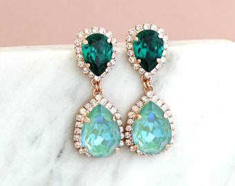 Green Chandelier Earrings, Emerald Green Earrings, Mint Green Drop Earrings, Sage Green Drop Crystal Earrings, Emerald Bridal Earrings