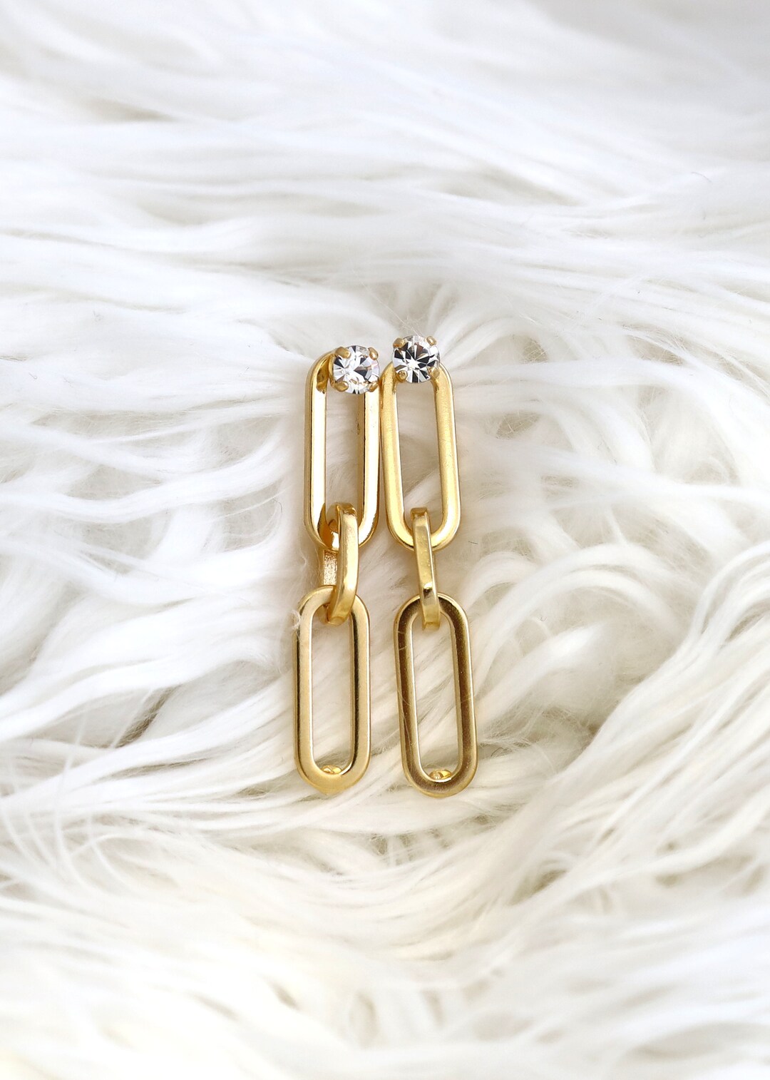 Gold Link Drop Earrings, Gold Link Crystal Dangle Earrings, Anti ...
