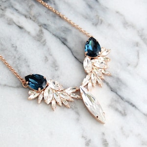 Blue Navy Necklace, Bridal Necklace, Bridal Statement Necklace, Dark Blue Navy Necklace, Bridal Crystal Bridal Blue Necklace, Blue Necklace