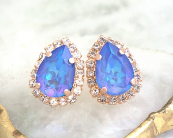 Blue Stud Earrings, Ocean Blue Crystal Earrings, Bridal Something Blue, Bridal Blue Ocean Earrings, Blue Horizon Crystal Earrings