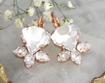 Bridal Drop Earrings, Bridal Earrings, Bridal White Crystal droplets, Bridesmaids Earrings, Rose Gold Earrings, Gift For Her, Bridal Jewelry