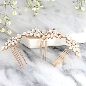 Bridal Hair Comb, Crystal Hair Comb, Hair Side Comb, Bridal Hair Accessories, Rose Gold Hair Comb,Bridal Silver Hair Comb, Bridal Jewelry Rose Gold finish