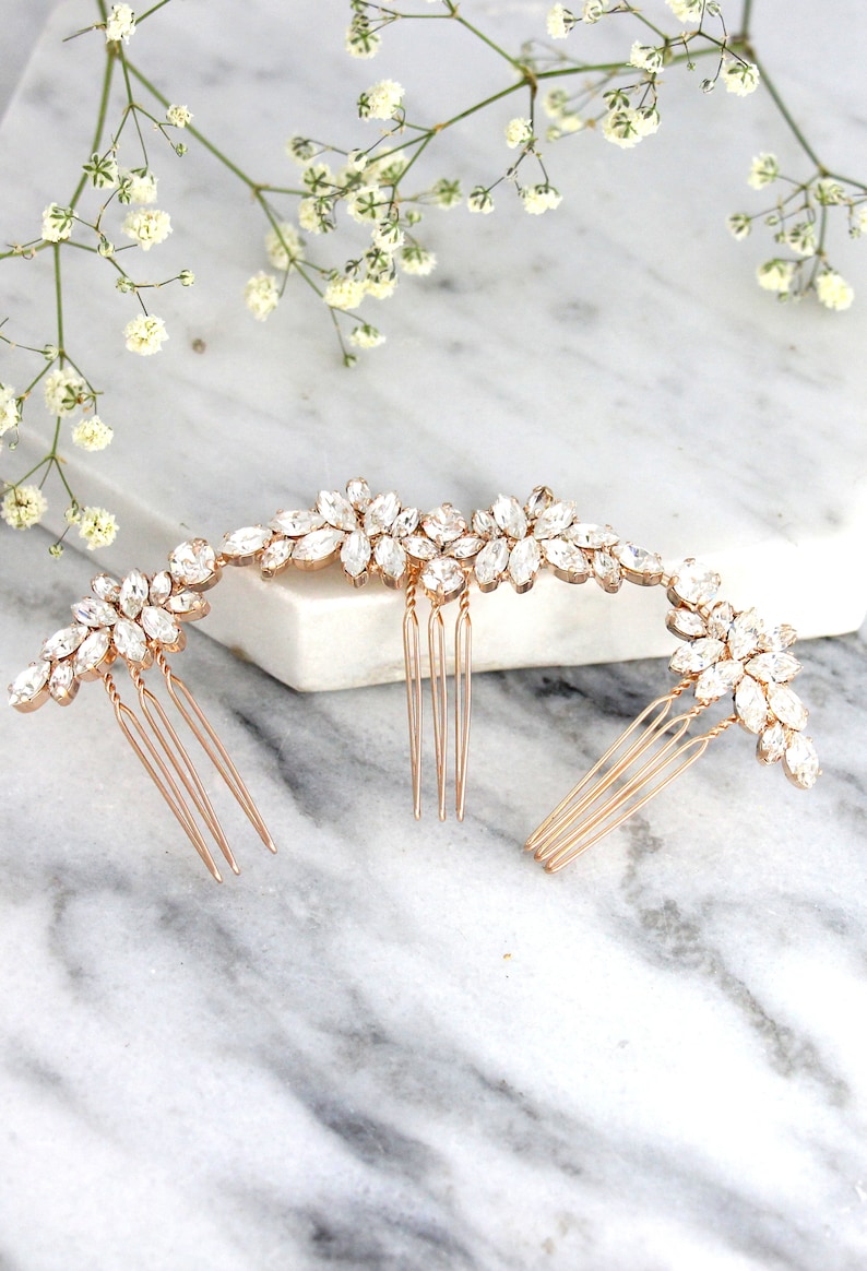 Bridal Hair Comb, Crystal Hair Comb, Hair Side Comb, Bridal Hair Accessories, Rose Gold Hair Comb,Bridal Silver Hair Comb, Bridal Jewelry Rose Gold finish