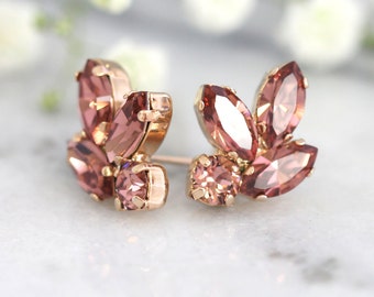 Blush Crystal Stud Earrings, Blush Pink Earrings, Bridemaid Gifts, Pink blush Crystal Earrings, Bridal Blush Cluster Crystal Studs Earrings