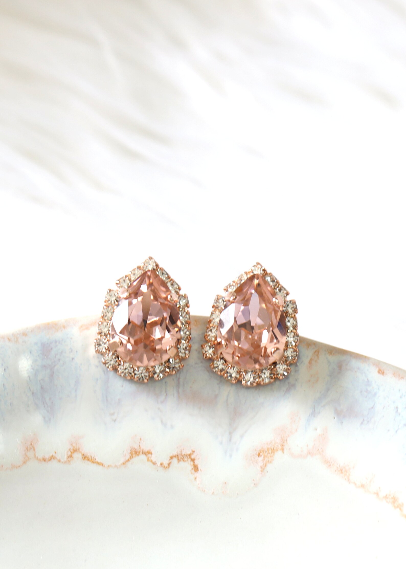 Blush Earrings Bridal Blush Earrings Rose Gold Blush Etsy