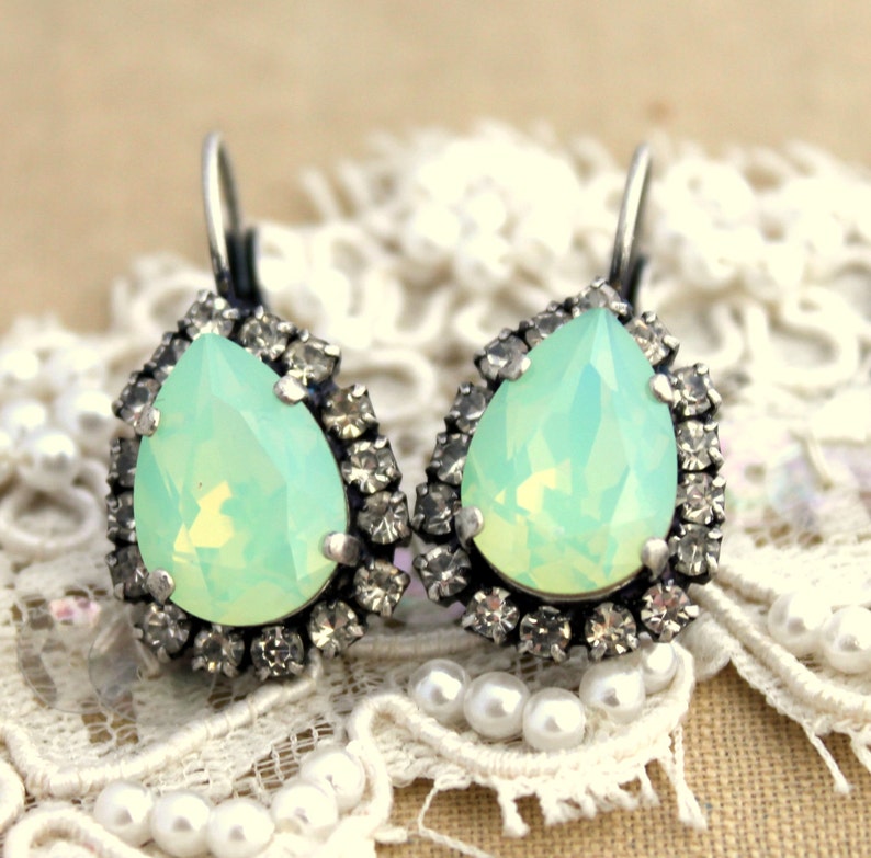 Mint Green Earrings Mint Drop Earrings Bridal Mint Opal Etsy
