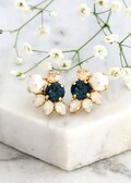 Navy Blue Earrings, Bridal Blue Navy Stud Earrings, Dark Blue Sapphire Crystal Earrings, Bridesmaids Earrings, Pearl Stud Crystal Earrings