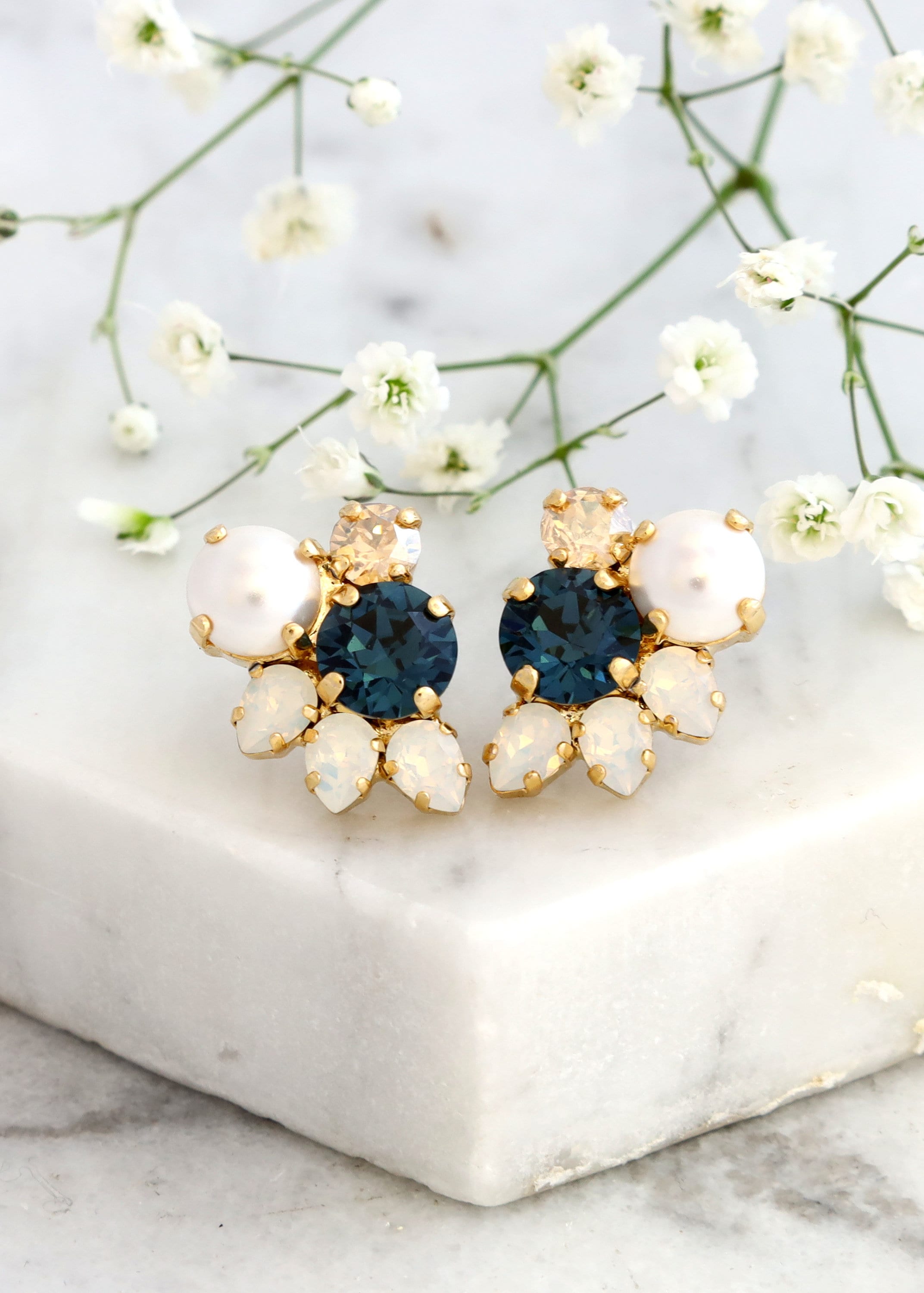 slim fit dress slacks NAVY TURQUOISE EARRINGS| Rebekajewelry main image 1