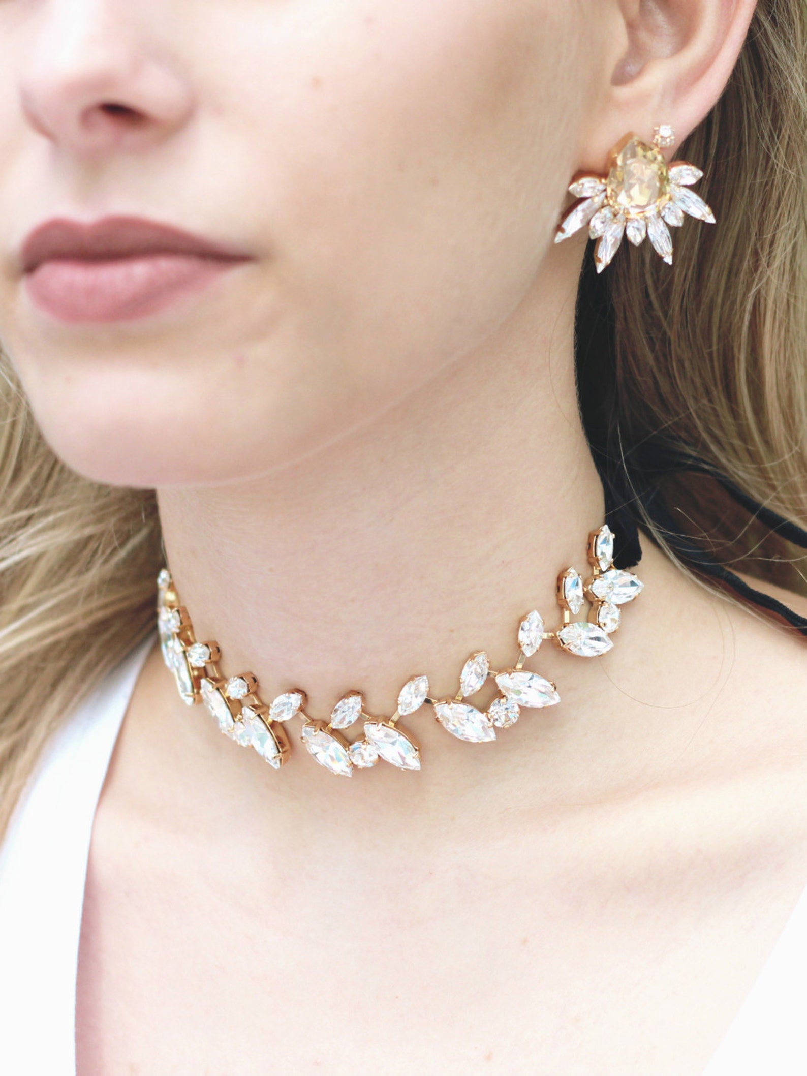 Luxury Choker Betrothal Jewelry Set Big Necklace for Bridal Wedding and Dinner Dress