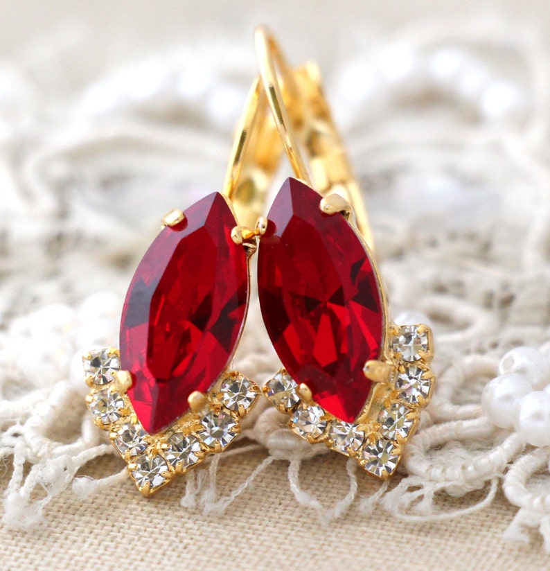 Ruby Red earrings Swarovski Ruby Red Drop earringsRed Ruby | Etsy