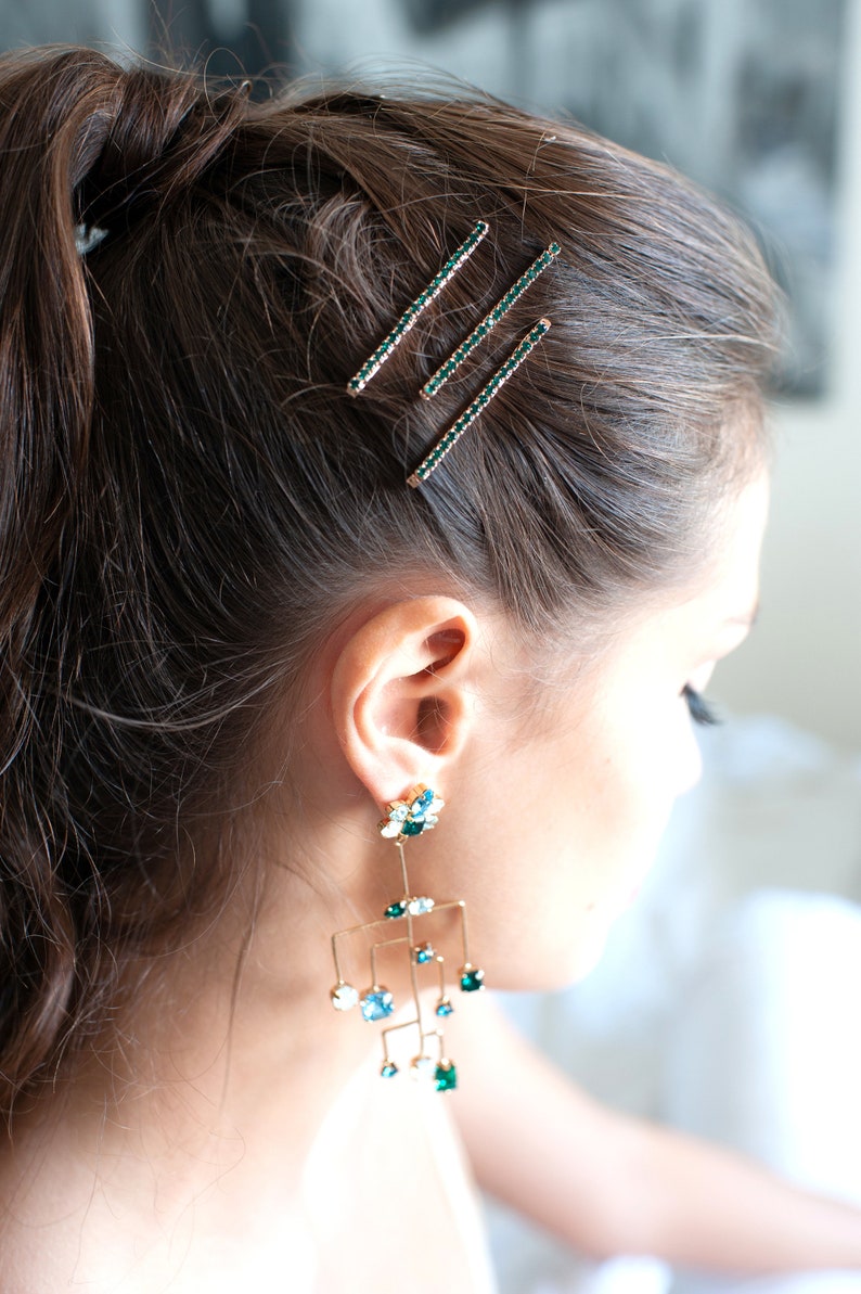 Bridal Hair Pin Bridal Emerald Bobby Pin Emerald Bobby Pins Etsy