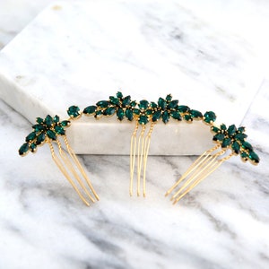 Bridal Hair Comb, Emerald Hair Comb, Hair Side Comb, Bridal Emerald Hair Accessories, Bridal Green Emerald Hair Comb, Emerald Hair Comb image 3