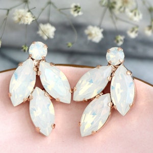 White Opal Crystal Cluster Bridal Clip On Earrings, Bridal Bridesmaid Gift, White Opal Bridal Clip On Earrings, White Opal Crystal Studs image 6