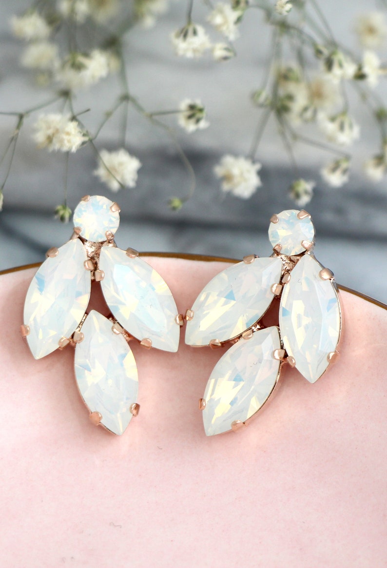 White Opal Earrings Bridal Opal Earrings White Opal Crystal Etsy Israel