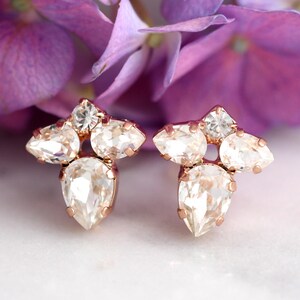 Bridal Crystal Earrings, Bridal Dainty Crystal Earrings, Bridal Crystal Cluster Stud Earrings, Bridesmaids Earrings, Crystal Bridal Earrings