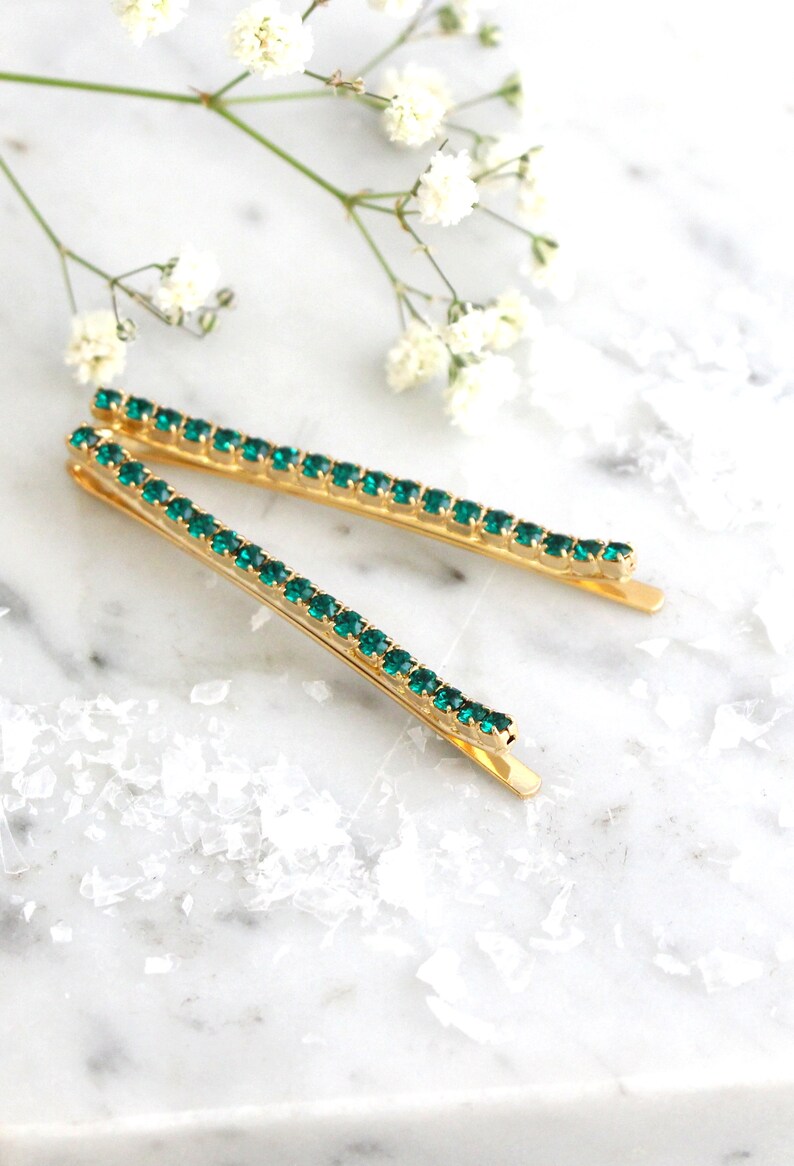 Bridal Hair Pin Bridal Emerald Bobby Pin Emerald Bobby Pins Etsy