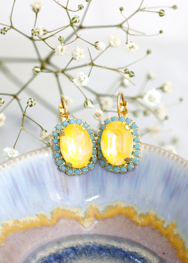 Yellow Drop Earrings, Ultra Yellow Drop Earrings, Yellow Blue Drop Earrings, Yellow Crystal Earrings, Gift For Mother, Bridesmaids Gifts image 1