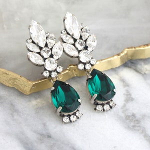 Emerald Earrings, Bridal Emerald, Green Emerald Chandelier Earrings, Green Bridal Earrings, Emerald Crystal Chandelier Crystal Earrings image 5