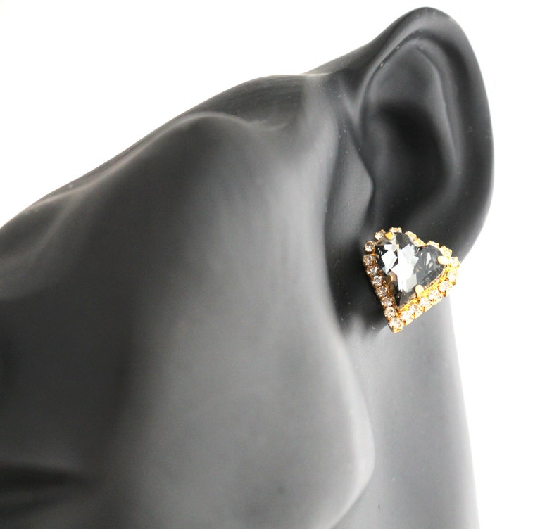 Black Diamond Heart Valentine's Day Stud Earrings Etsy