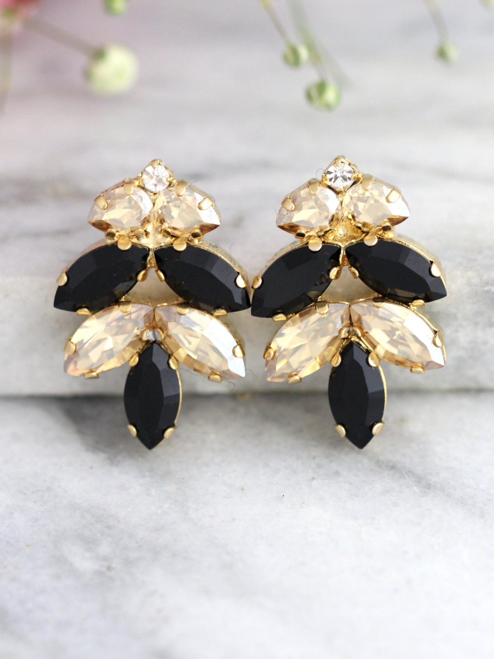 Black Earrings Black Gold Earrings Bridal Black Earrings Etsy Israel