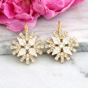 Bridal Earrings, Bridal Crystal Drop Earrings, Bridal Dangle Clear Crystal Earrings, Statement Bridal Earrings, Crystal Drop Star Earrings