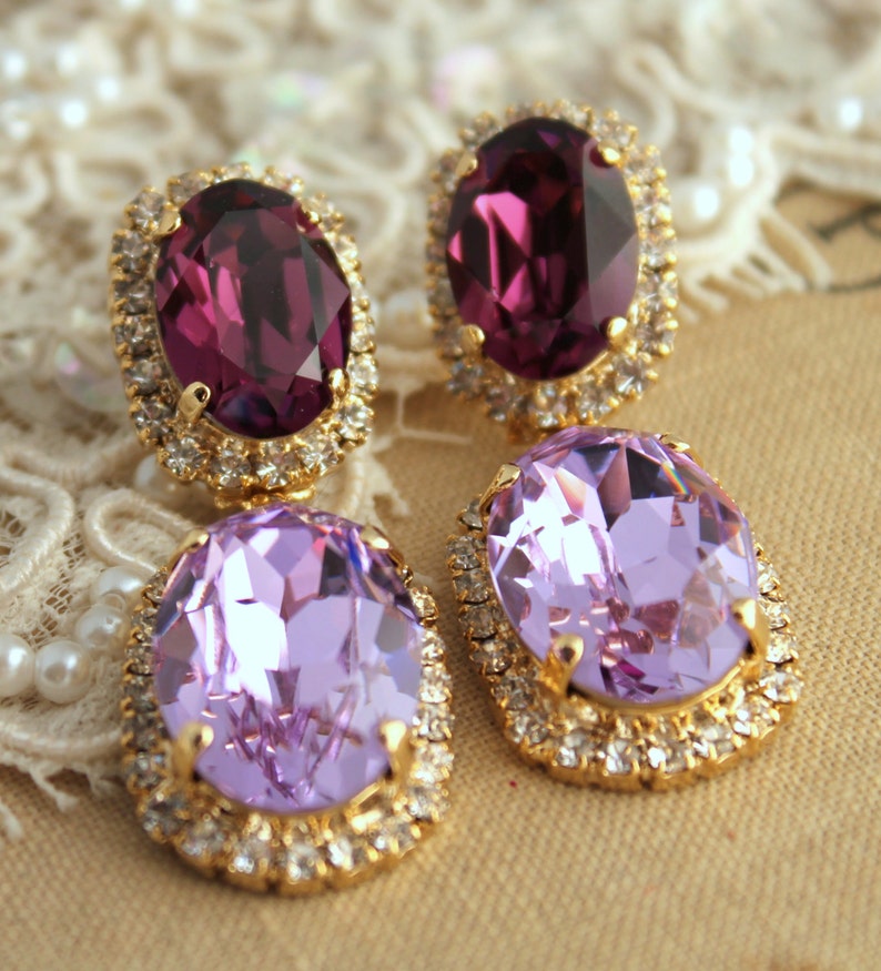 Purple Chandelier Earrings Purple Bridal Earrings Purple Etsy