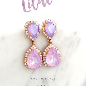 Lilac Crystal Earrings, Bridal Lilac Drop Earrings, Lilac Purple Chandelier Crystal Earrings, Lavender Crystal LONG Earrings image 3