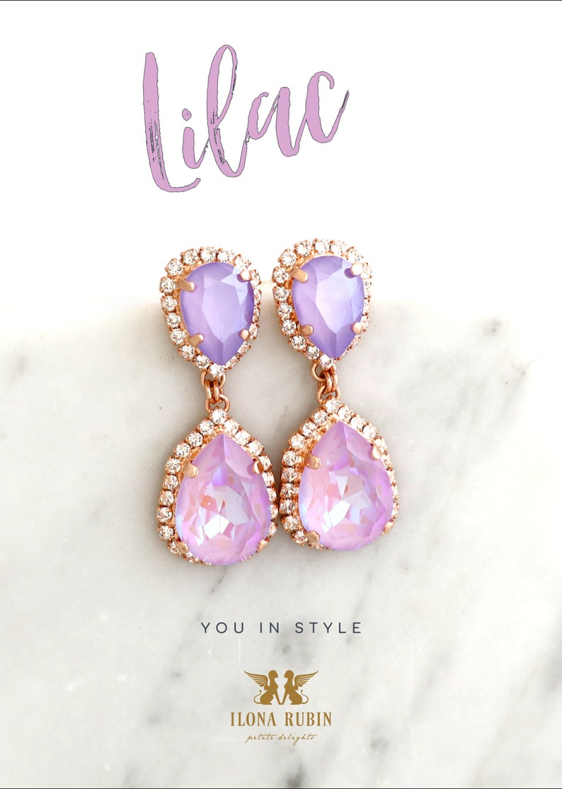 Lilac Crystal Earrings, Bridal Lilac Drop Earrings, Lilac Purple Chandelier Crystal Earrings, Lavender Crystal LONG Earrings image 3