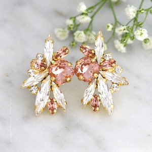Blush Earrings, Bridal Blush Earrings, Morganite Bridal Stud Earrings, Bridesmaids Earrings, Bridal Blush Rose Crystal  Cluster Earrings.