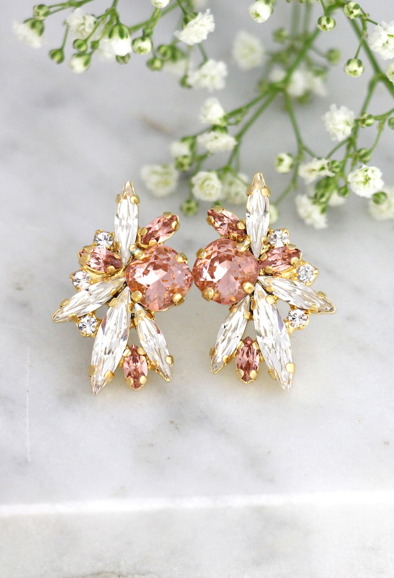 Blush Earrings Bridal Blush Earrings Bridal Stud Etsy