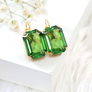 Green Crystal Drop Earrings, Fern Green Drop Earrings, Bridal Green Crystal Earrings, Fern Green Lever Back Crystal Earrings, Gift For Her