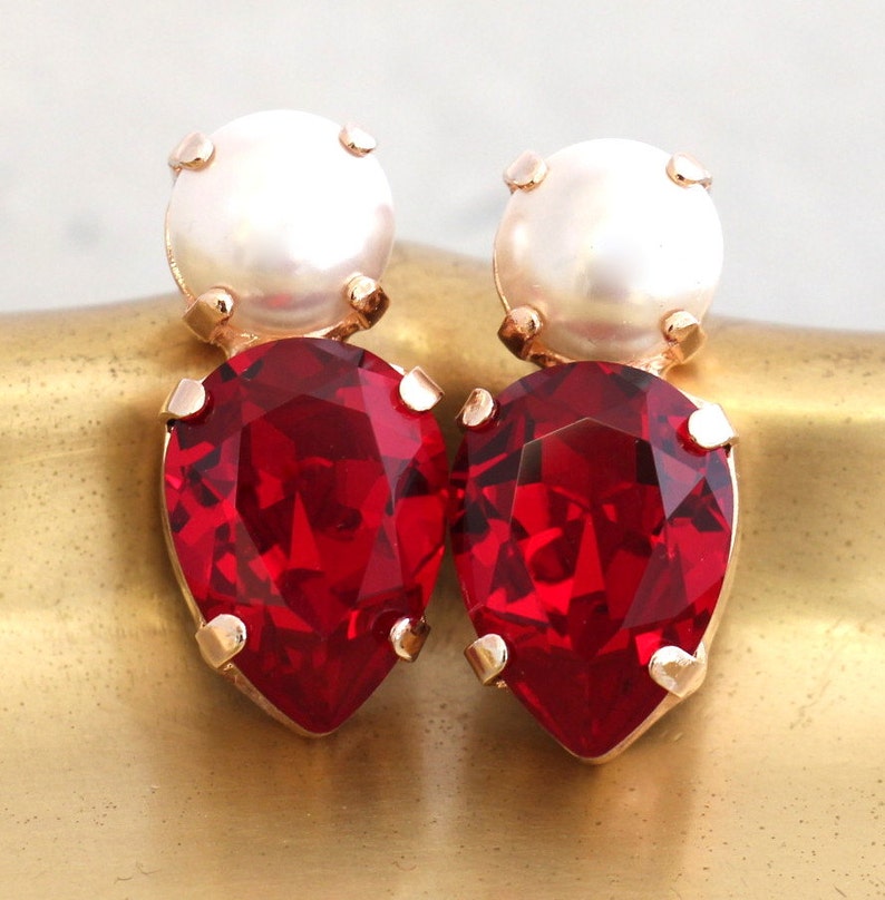 Ruby Earrings Swarovski Ruby Earringsswarovski Ruby Etsy