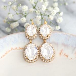 Bridal Crystal Earrings, Clear Crystal Chandelier Earrings, Statement Long Bridal Earrings, Oversize, Crystal Earrings, Oval Drop Earrings