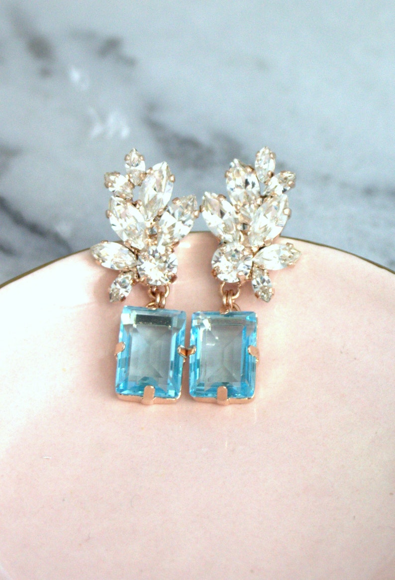 Aquamarine Earrings, Bridal Blue Earrings, Aquamarine Chandelier Crystal Earrings, Aqua Blue Drop Chandelier Earrings, Blue Drop Chandeliers image 5