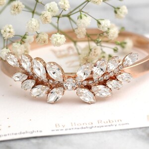 Bridal Bracelet, Bohemian Crystal Bracelet, Bridal Silver Bracelet, Bridal Rose Gold Bangel Bracelet, Bridal Clear Crystal Bracelet image 4