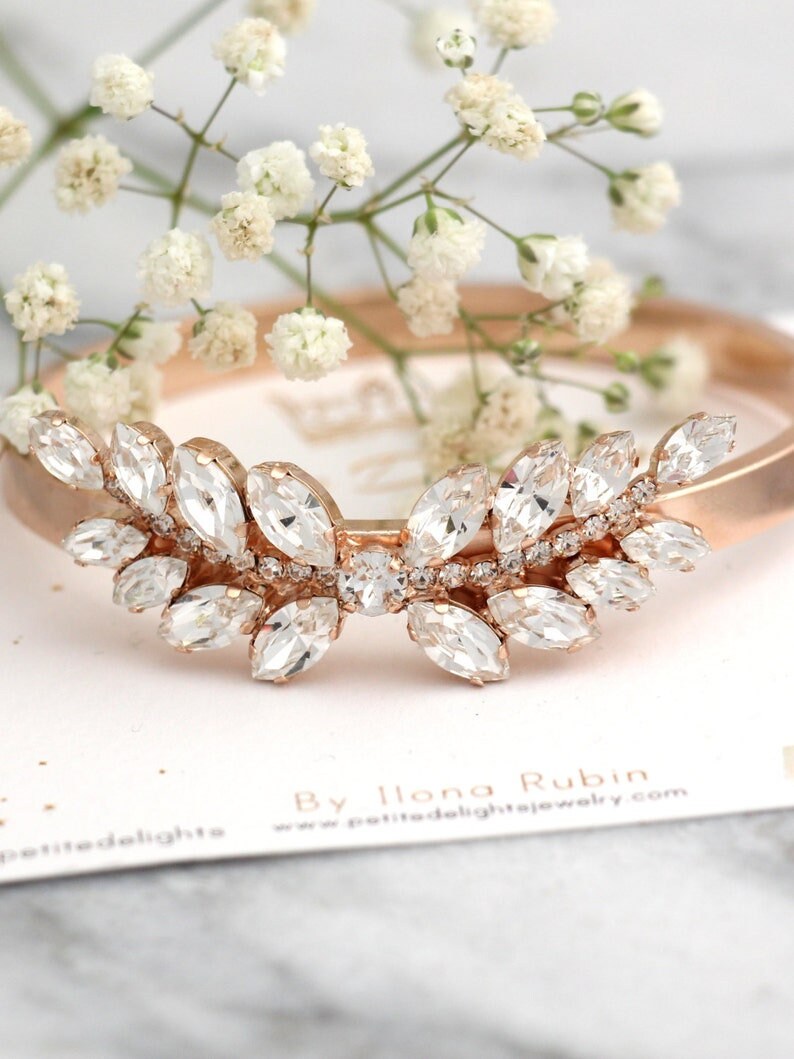 Bridal Bracelet, Bohemian Crystal Bracelet, Bridal Silver Bracelet, Bridal Rose Gold Bangel Bracelet, Bridal Clear Crystal Bracelet image 4