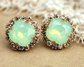 Mint Earrings, Mint Opal studs, Bridal Mint Earrings, Swarovski Crystal earrings, Bridesmaids Earrings, Gift for her, Bridesmaids Gifts