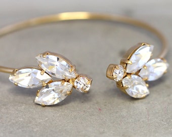 Bridal Classic Bracelet, Bridal Crystal Bracelet, Bridal Forearm Bridal Bracelet, Wedding Jewelry, Mother Of Bride Jewelry, Leaf Bracelet