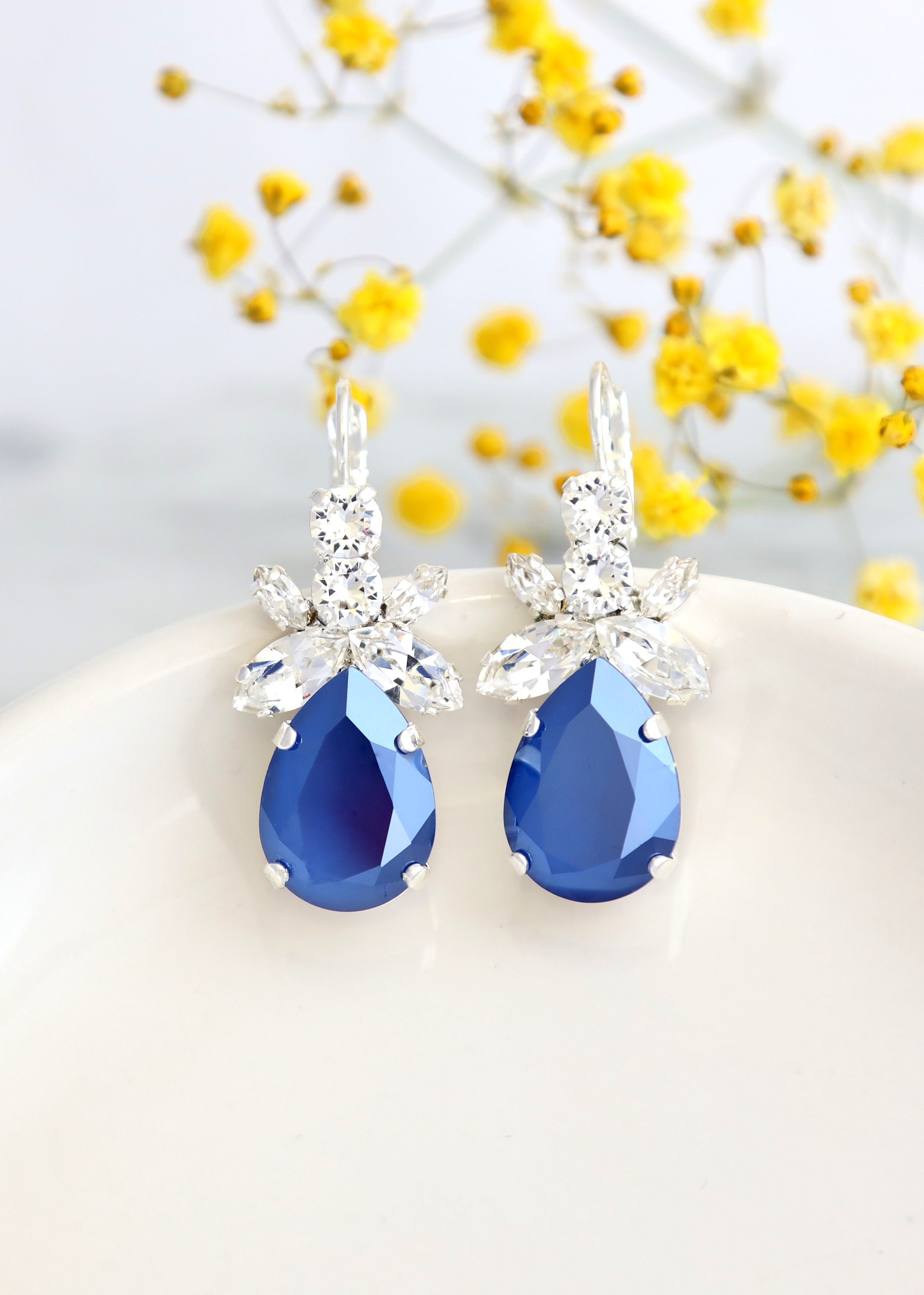 Priyaasi Blue Silver Plated Stone Studded Drop Earrings