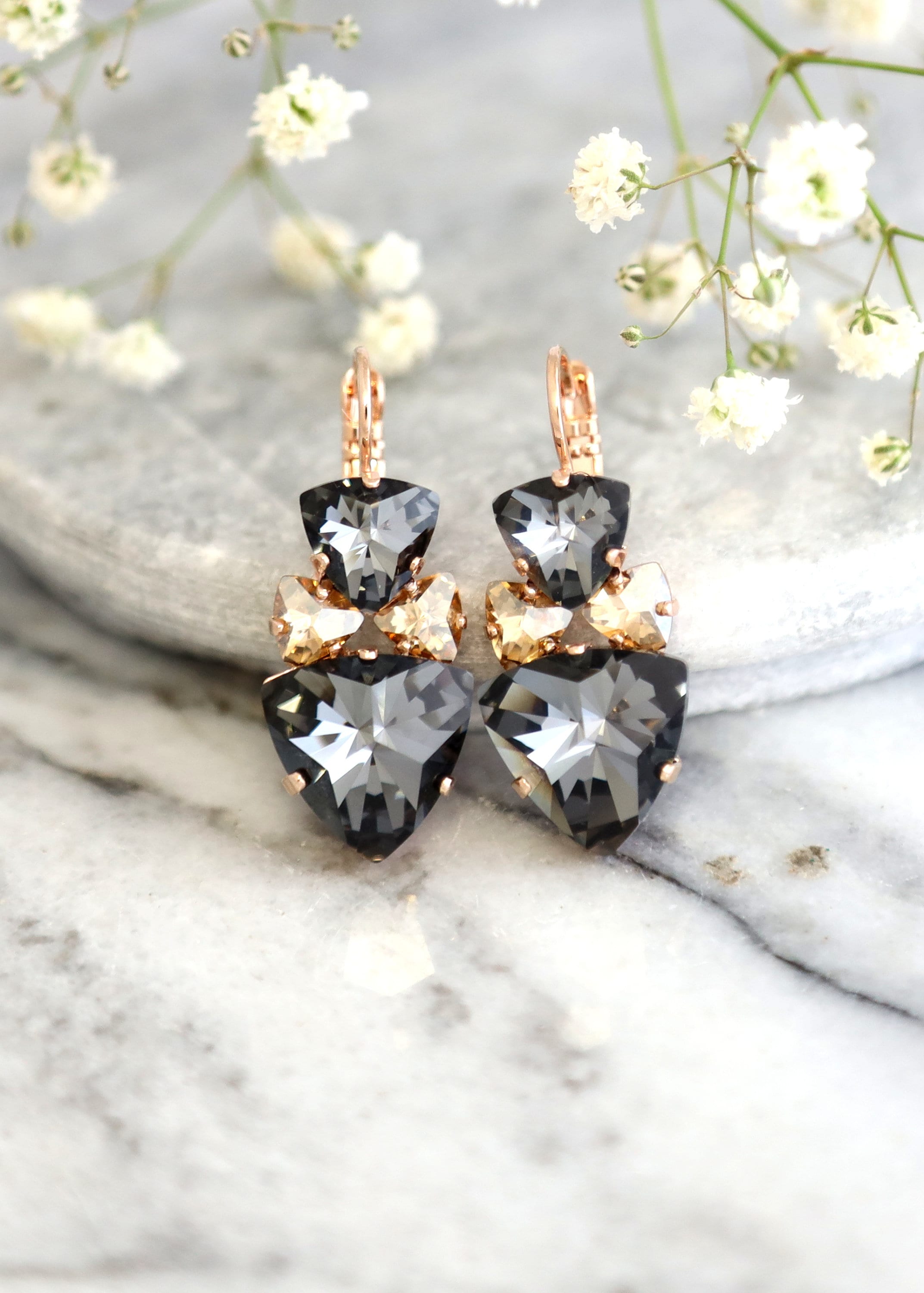 Esme Gold Drop Earrings in Black Opaque Glass main image 0